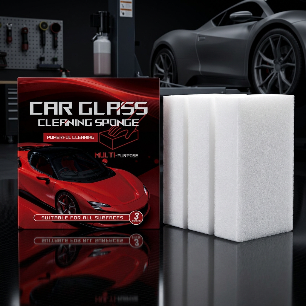 Car Glass Cleaning Sponge - Product & Packaging