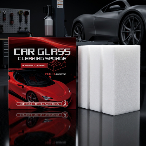 Car Glass Cleaning Sponge - Product & Packaging